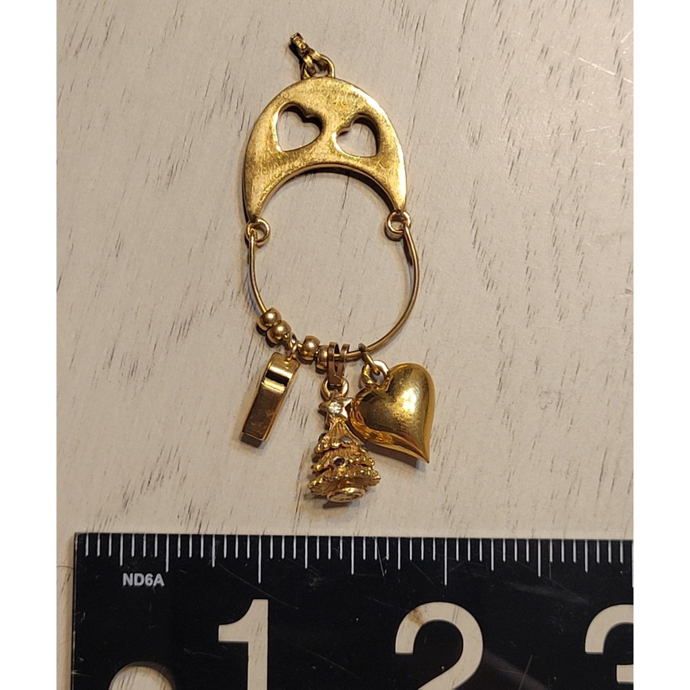 Vtg MONET Gold-tone Charm Holder Pendant w Heart, Christmas Tree And Whistle - Picture 5 of 8